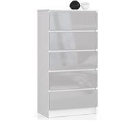 AKORD Commode K60 avec 5 tiroirs | Commode Classique pour La Chambre, Salon | Meuble de Rangement | L60 x H121 x P40 cm | Poids 39 kg | Blanc/éclat métallique