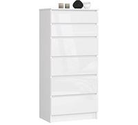 AKORD Commode K60 avec 6 tiroirs | Commode Classique pour La Chambre, Salon | Meuble de Rangement | L60 x H130 x P40 cm | Poids 43 kg | Blanc/Blanc Brillant