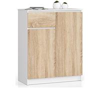 AKORD Commode K80 2D1SZ avec 2 Portes et 1 tiroir | Commode Classique pour La Chambre, Salon | Meuble de Rangement | L80 x H99 x P40 cm | Poids 34 kg | Blanc/Chêne Sonoma