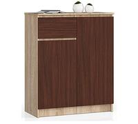 AKORD Commode K80 2D1SZ avec 2 Portes et 1 tiroir | Commode Classique pour La Chambre, Salon | Meuble de Rangement | L80 x H99 x P40 cm | Poids 34 kg | Chêne Sonoma & Façade Wengé