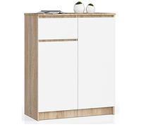 AKORD Commode K80 2D1SZ avec 2 Portes et 1 tiroir | Commode Classique pour La Chambre, Salon | Meuble de Rangement | L80 x H99 x P40 cm | Poids 34 kg | Chêne Sonoma & Façade Blanc
