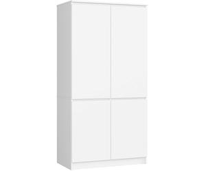 AKORD Empeigne pour armoire S90 90 cm | Armoire à vêtements avec 4 portes et miroir | Extension de garde-robe | L90 x A180 x P51 cm | Poids 66,6 kg | Blanc