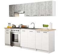 AKORD | Ensemble de meubles de cuisine Olivia 2.4m | Petite cuisine complète | Modulable | sur mesure 46 x 180 x 174 cm | Pour un design moderne et traditionnel | Ciment & Blanc