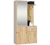 AKORD Ensemble de Vestiaire d'Entrée avec Miroir - 95 cm, 3 Portes, 1 Tiroir, 7 Étagères - Meuble d'Entrée - Optimum pour Petits Espaces - Couloir ou Entrée Étroit - Cachemire & Chêne-Artisanal