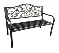 AKORD IRGA Banc de jardin avec pieds en acier et dossier en fonte, résistant aux intempéries, pour l'extérieur, en bois, avec accoudoirs, largeur 127 cm, marron