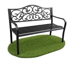 AKORD IRGA Banc de jardin avec pieds en acier et dossier en fonte, résistant aux intempéries, pour l'extérieur, en bois, avec accoudoirs, largeur 127 cm, noir