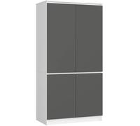 AKORD Kit d'armoire S90 90 cm | Penderie avec 4 portes | Extension de garde-robe | Extension pour une armoire | 90 x 180 x 51 cm | Poids 66,6 kg | Blanc/gris graphite