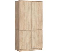 AKORD Kit d'armoire S90 90 cm | Penderie avec 4 portes | Extension de garde-robe | Extension pour une armoire | L 90 x H 180 x P 51 cm | Poids 66,6 kg | Chêne Sonoma