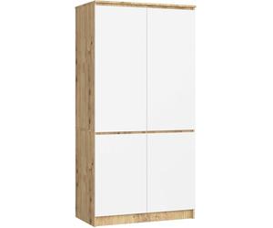 AKORD Kit d'armoire S90 90 cm | Penderie avec 4 portes | Extension de garde-robe | Extension pour une armoire | L 90 x H 180 x P 51 cm | Poids 66,6 kg | Chêne Artisan / Blanc