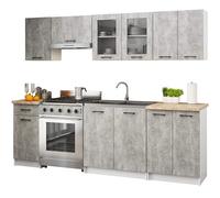 AKORD | Kit de Meubles de Cuisine 2.4m | Complète Kitchen Cabinet Set | Armoires de Cuisine & au Sol, Suspendues | Tiroirs | Meuble sous évier | Béton