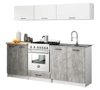 AKORD | Kit de Meubles de Cuisine 2m G1 | Cuisine complète | Kitchen Cabinet Set | Armoires de Cuisine | Armoires au Sol | Armoires suspendues | Tiroirs | Meuble sous évier | Blanc & Béton