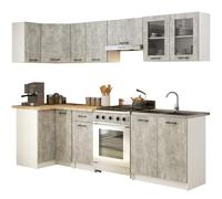 AKORD | Kit de Meubles de Cuisine 3m | Complète Kitchen Cabinet Set | Armoires de Cuisine & au Sol, Suspendues | Tiroirs | Meuble sous évier | Blanc & Béton