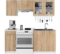 AKORD | Kit de Meubles de Cuisine Lima 1.8m | Complète Kitchen Cabinet Set | Armoires de Cuisine & au Sol, Suspendues | Tiroirs | Meuble sous évier | Blanc & Chêne Sonoma