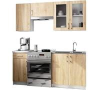 AKORD | Kit de Meubles de Cuisine Lima 1.8m | Complète Kitchen Cabinet Set | Armoires de Cuisine & au Sol, Suspendues | Tiroirs | Meuble sous évier | Blanc & Chêne Sonoma