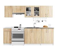 AKORD | Kit de Meubles de Cuisine Lima 2.4m | Complète Kitchen Cabinet Set | Armoires de Cuisine & au Sol, Suspendues | Tiroirs | Meuble sous évier | Blanc & Chêne Sonoma