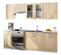 AKORD | Kit de Meubles de Cuisine Lima 2.4m | Complète Kitchen Cabinet Set | Armoires de Cuisine & au Sol, Suspendues | Tiroirs | Meuble sous évier | Blanc & Chêne Sonoma