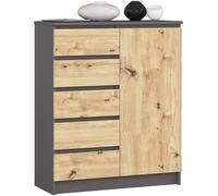 AKORD Kommode K-100 avec 1 Portes et 5 Tiroirs | pour Le Salon Chambre à Coucher | Moderne | Plateau Laminé 16mm | 80 x 35 x 97 cm | Chêne Artisanal & Gris Graphite