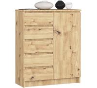 AKORD Kommode K-100 avec 1 Portes et 5 Tiroirs | pour Le Salon Chambre à Coucher | Moderne | Plateau Laminé 16mm | 80 x 35 x 97 cm | Chêne Artisanal & Chêne Artisanal