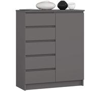 AKORD Kommode K-100 avec 1 Portes et 5 Tiroirs | pour Le Salon Chambre à Coucher | Moderne | Plateau Laminé 16mm | 80 x 35 x 97 cm | Gris Graphite & Gris Graphite