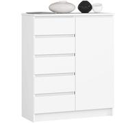 AKORD Kommode K-100 avec 1 Portes et 5 Tiroirs | pour Le Salon Chambre à Coucher | Moderne | Plateau Laminé 16mm | 80 x 35 x 97 cm | Blanc & Blanc