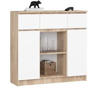 AKORD Kommode K-100 avec 2 Portes et 3 Tiroirs 1 étagère | pour Le Salon Chambre à Coucher | Moderne | Plateau Laminé 16mm | 35 x 98 x 101 cm | Blanc & Chêne Sonoma