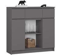 AKORD Kommode K-100 avec 2 Portes et 3 Tiroirs 1 étagère | pour Le Salon Chambre à Coucher | Moderne | Plateau Laminé 16mm | 35 x 98 x 101 cm | Gris Graphite & Gris Graphite