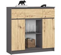 AKORD Kommode K-100 avec 2 Portes et 3 Tiroirs 1 étagère | pour Le Salon Chambre à Coucher | Moderne | Plateau Laminé 16mm | 35 x 98 x 101 cm | Chêne Artisanal & Gris Graphite