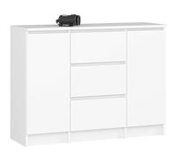 AKORD Kommode K-100 avec 2 Portes et 3 Tiroirs | pour Le Salon Chambre à Coucher | Moderne | Plateau Laminé 16mm | 35 x 76 x 101 cm | Blanc & Blanc