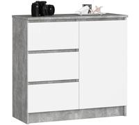 AKORD Kommode K-80 Jerry avec 3 Tiroirs | Armoire avec 2 étagères et 1 Porte | pour Le Salon Chambre à Coucher | Moderne | Plateau Laminé 16mm | 80x77x35 cm | Béton + Façade Blanc