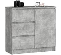 AKORD Kommode K-80 Jerry avec 3 Tiroirs | Armoire avec 2 étagères et 1 Porte | pour Le Salon Chambre à Coucher | Moderne | Plateau Laminé 16mm | 80x77x35 cm | Béton + Façade Béton