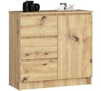 AKORD Kommode K-80 Jerry avec 3 Tiroirs | Armoire avec 2 étagères et 1 Porte | pour Le Salon Chambre à Coucher | Moderne | Plateau Laminé 16mm | 80x77x35 cm | Chêne Artisan + Façade Chêne Artisan