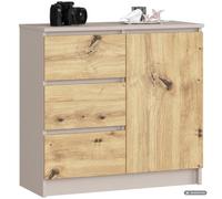 AKORD Kommode K-80 Jerry avec 3 Tiroirs | Armoire avec 2 étagères et 1 Porte | pour Le Salon Chambre à Coucher | Moderne | Plateau Laminé 16mm | 80x77x35 cm | Cachemire - Chêne Artisan