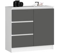 AKORD Kommode K-80 Jerry avec 3 Tiroirs | Armoire avec 2 étagères et 1 Porte | pour Le Salon Chambre à Coucher | Moderne | Plateau Laminé 16mm | 80x77x35 cm | Blanc + Façade Gris Graphite