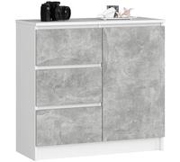 AKORD Kommode K-80 Jerry avec 3 Tiroirs | Armoire avec 2 étagères et 1 Porte | pour Le Salon Chambre à Coucher | Moderne | Plateau Laminé 16mm | 80x77x35 cm | Blanc + Façade Béton