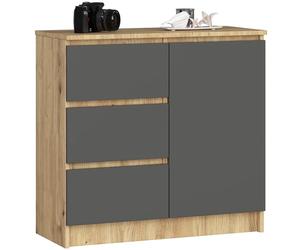 AKORD Kommode K-80 Jerry avec 3 Tiroirs | Armoire avec 2 étagères et 1 Porte | pour Le Salon Chambre à Coucher | Moderne | Plateau Laminé 16mm | 80x77x35 cm | Chêne Artisan + Façade Gris Graphite