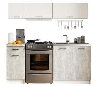 AKORD | KüchenmöbelSet 1.8m G1 | Küche Komplett | Kitchen Cabinet Set | Küchenschränke | Standschränke | Hängeschränke | Schubladen | Untertischschrank | Weiß & Beton Front