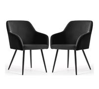 AKORD Lot de 2 Chaises en Velours Lissede Salle à Manger Estelle, Rembourrées avec Accoudoirs, Pieds en Métal Noirs, 58 x 54,5 x 83 cm, Noir