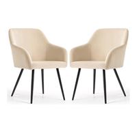 AKORD Lot de 2 Chaises en Velours Lissede Salle à Manger Estelle, Rembourrées avec Accoudoirs, Pieds en Métal Noirs, 58 x 54,5 x 83 cm, Beige