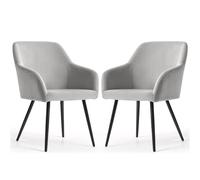 AKORD Lot de 2 Chaises en Velours Lissede Salle à Manger Estelle, Rembourrées avec Accoudoirs, Pieds en Métal Noirs, 58 x 54,5 x 83 cm, Gris