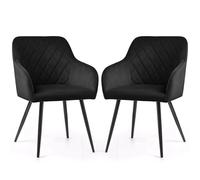 AKORD Lot de 2 Chaises en Velours Matelassées en Losanges VELTO, Chaises Salle à Manger, Pieds en Métal Noirs, 58 x 54,5 x 82 cm, Noir