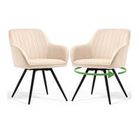AKORD Lot de 2 Chaises Pivotantes en Velours à Surpiqûres TURNO, Chaises Salle à Manger, Pieds en Métal Noirs, 58 x 55 x 83 cm, Beige