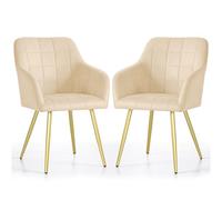 AKORD Lot de 2 Chaises Rembourrées à Surpiqûres Carrées LUXANO, Chaises Salle à Manger, Pieds en Métal Dorés, 58 x 54 x 82 cm, Beige