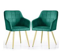 AKORD Lot de 2 Chaises Rembourrées à Surpiqûres Carrées LUXANO, Chaises Salle à Manger, Pieds en Métal Dorés, 58 x 54 x 82 cm, Vert Bouteille