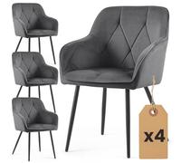 AKORD Lot de 4 Chaises en Velours de Salle à Manger Diamante, Rembourrées avec Accoudoirs, Pieds en Métal Noirs, 58 x 54,5 x 82,5 cm, Anthracite
