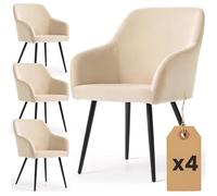 AKORD Lot de 4 Chaises en Velours Lissede Salle à Manger Estelle, Rembourrées avec Accoudoirs, Pieds en Métal Noirs, 58 x 54,5 x 83 cm, Beige