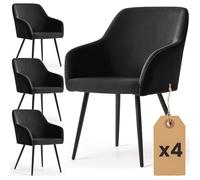AKORD Lot de 4 Chaises en Velours Lissede Salle à Manger Estelle, Rembourrées avec Accoudoirs, Pieds en Métal Noirs, 58 x 54,5 x 83 cm, Noir