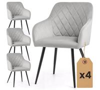 AKORD Lot de 4 Chaises en Velours Matelassées en Losanges VELTO, Chaises Salle à Manger, Pieds en Métal Noirs, 58 x 54,5 x 82 cm, Gris