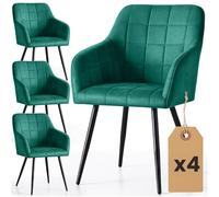 AKORD Lot de 4 Chaises Rembourrées à Surpiqûres Carrées LUXANO, Chaises Salle à Manger, Pieds en Métal Noirs, 58 x 54 x 82 cm, Vert Bouteille