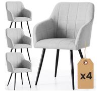 AKORD Lot de 4 Chaises Rembourrées à Surpiqûres Carrées LUXANO Tissu Lumos, Chaises Salle à Manger, Pieds en Métal Noirs, 58 x 54 x 82 cm, Gris Clair