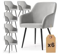 AKORD Lot de 6 Chaises en Velours Lissede Salle à Manger Estelle, Rembourrées avec Accoudoirs, Pieds en Métal Noirs, 58 x 54,5 x 83 cm, Gris